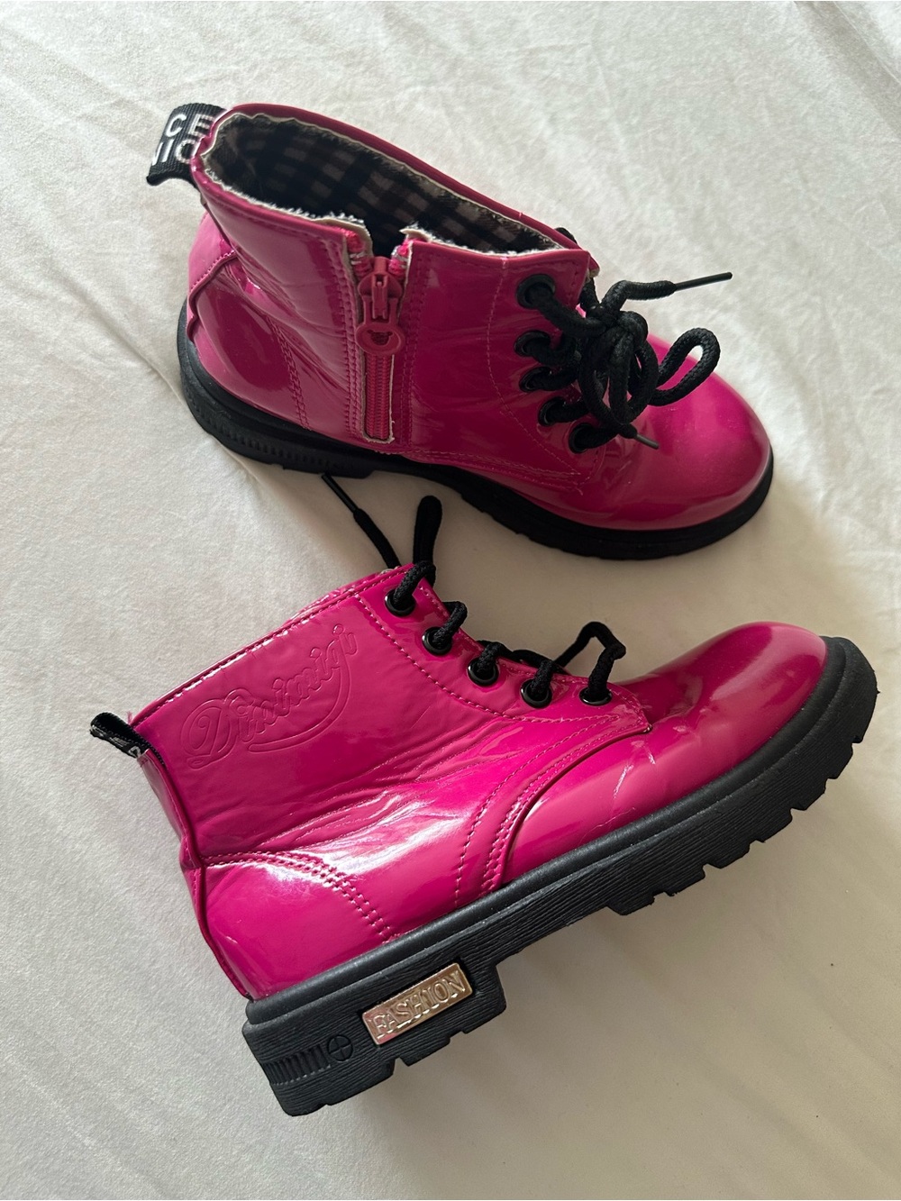Kids' Pink Patent Combat Boots - Size 32/1Y